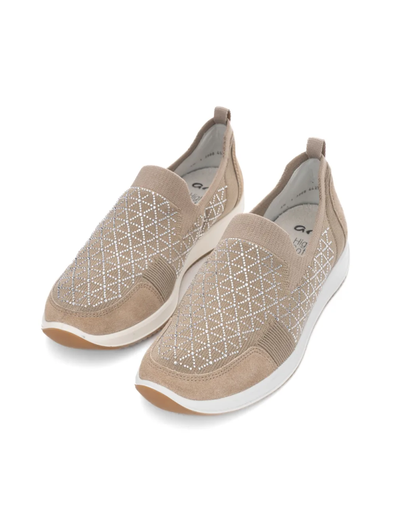 ARA dámska slip-on s kamínky béžové textilní | 12-54050-08 Lissabon