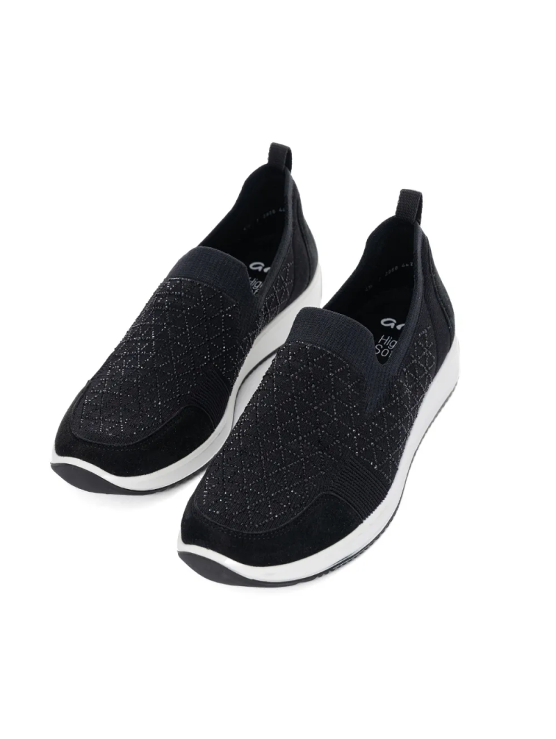 ARA dámské slip-on s kamínky černé textilní | 12-54050-10 Lissabon