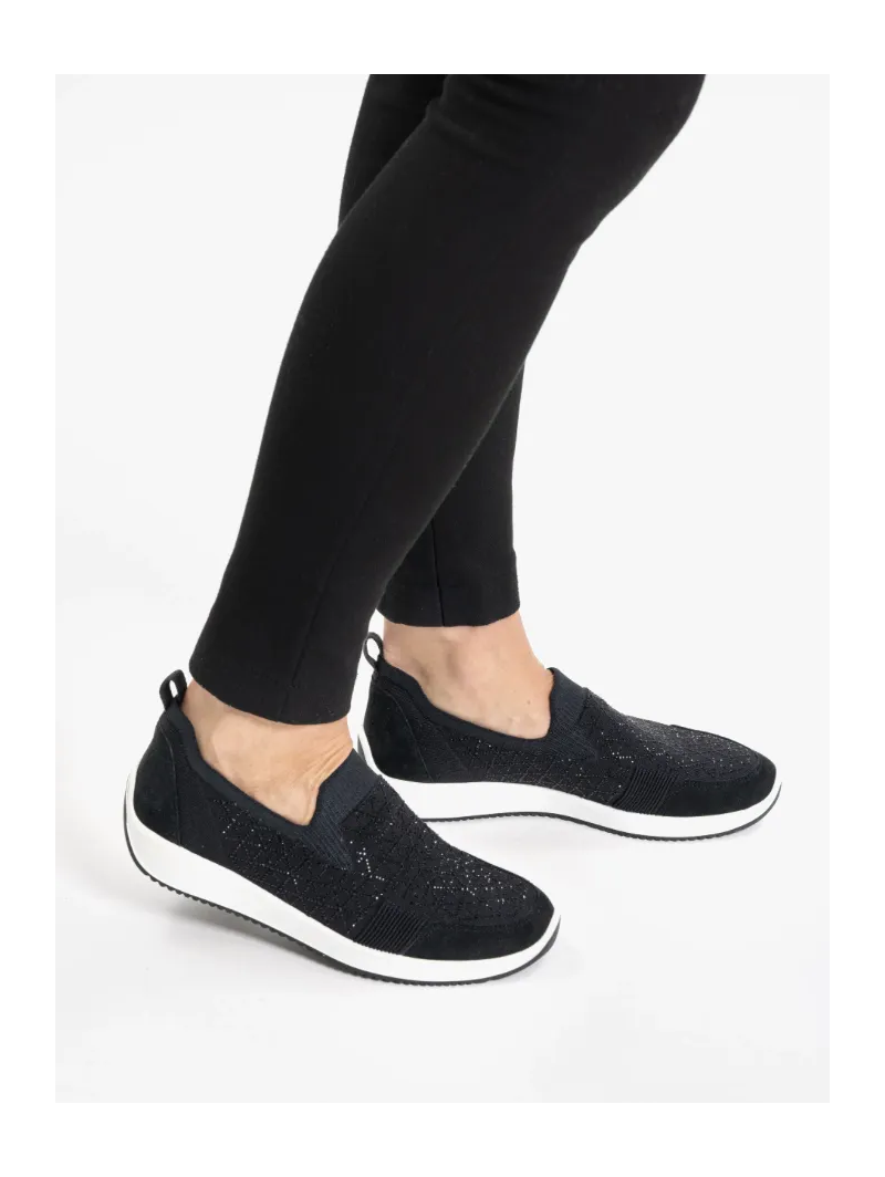 ARA dámské slip-on s kamínky černé textilní | 12-54050-10 Lissabon