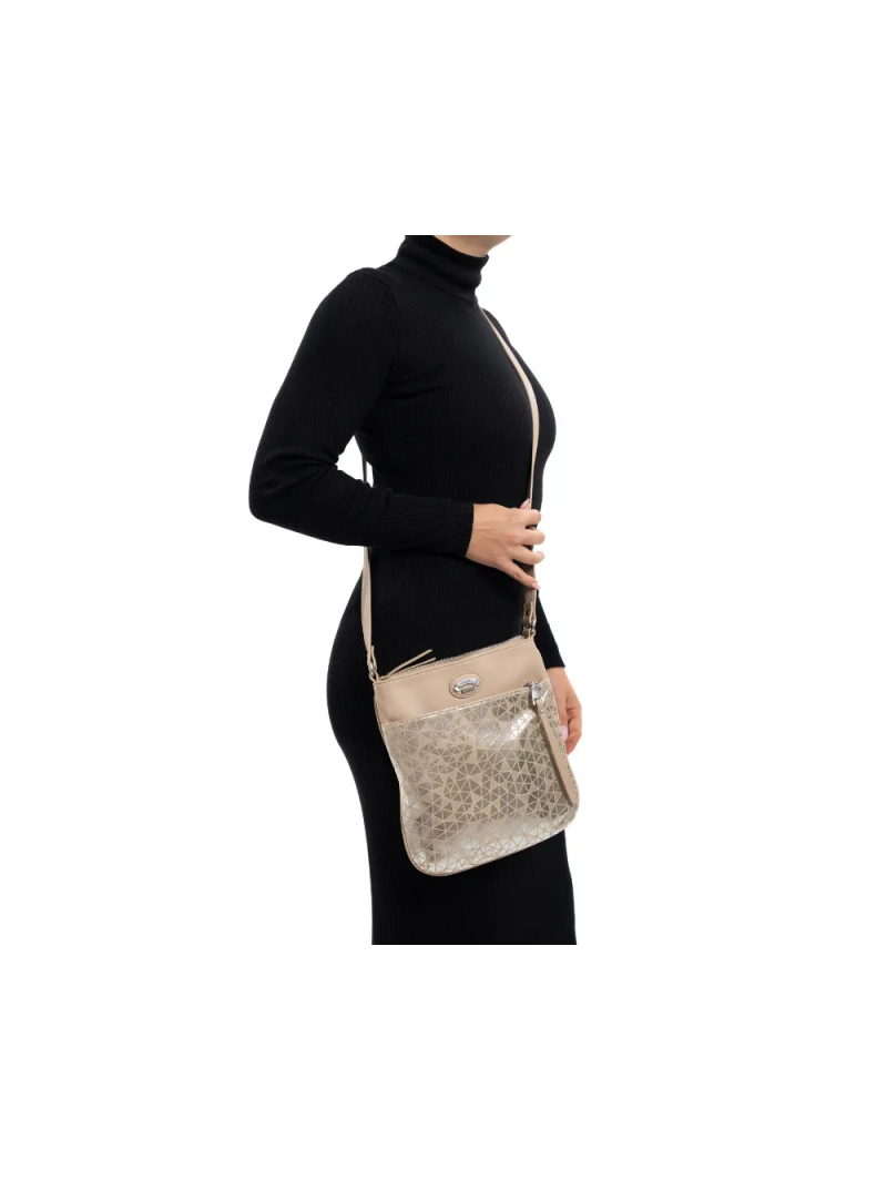 ARA dámská střední crossbody kabelka béžová se střibrnými odlesky syntetická | 16-21109-14