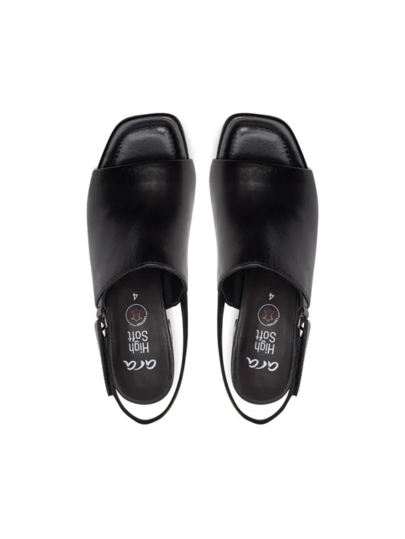 ARA dámské sandály na podpatku širší s volnou patou kožené černé | 12-20505-01 Brighton