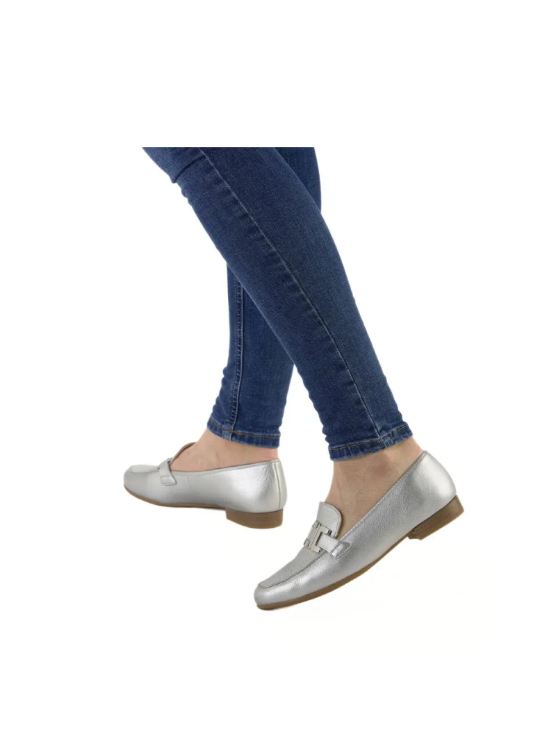 ARA dámské mokasíny se sponou kožené stříbrné | 12-31200-12 Kent