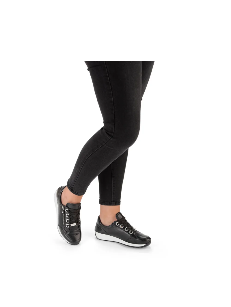 ARA dámské tenisky s postranním zipem kožené černé | 12-34587-01 Osaka