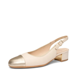 ARA dámské lodičky s volnou patou a zlatou špičkou kožené béžové | 12-35823-11 Nizza