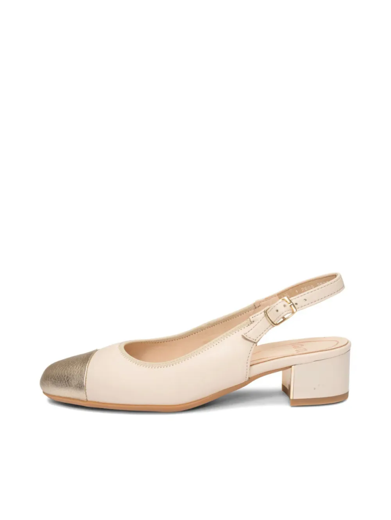 ARA dámské lodičky s volnou patou a zlatou špičkou kožené béžové | 12-35823-11 Nizza