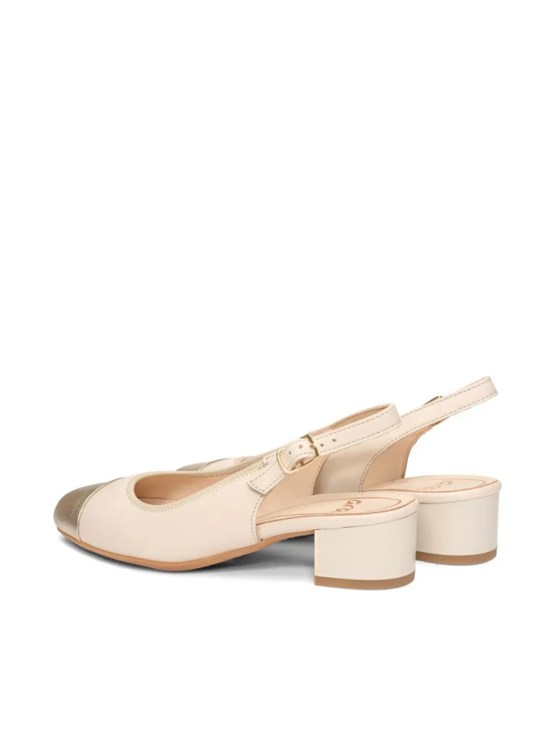 ARA dámské lodičky s volnou patou a zlatou špičkou kožené béžové | 12-35823-11 Nizza