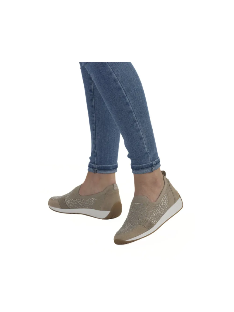 ARA dámské slip-on s kamínky textilní béžové | 12-44010-08 Lissabon