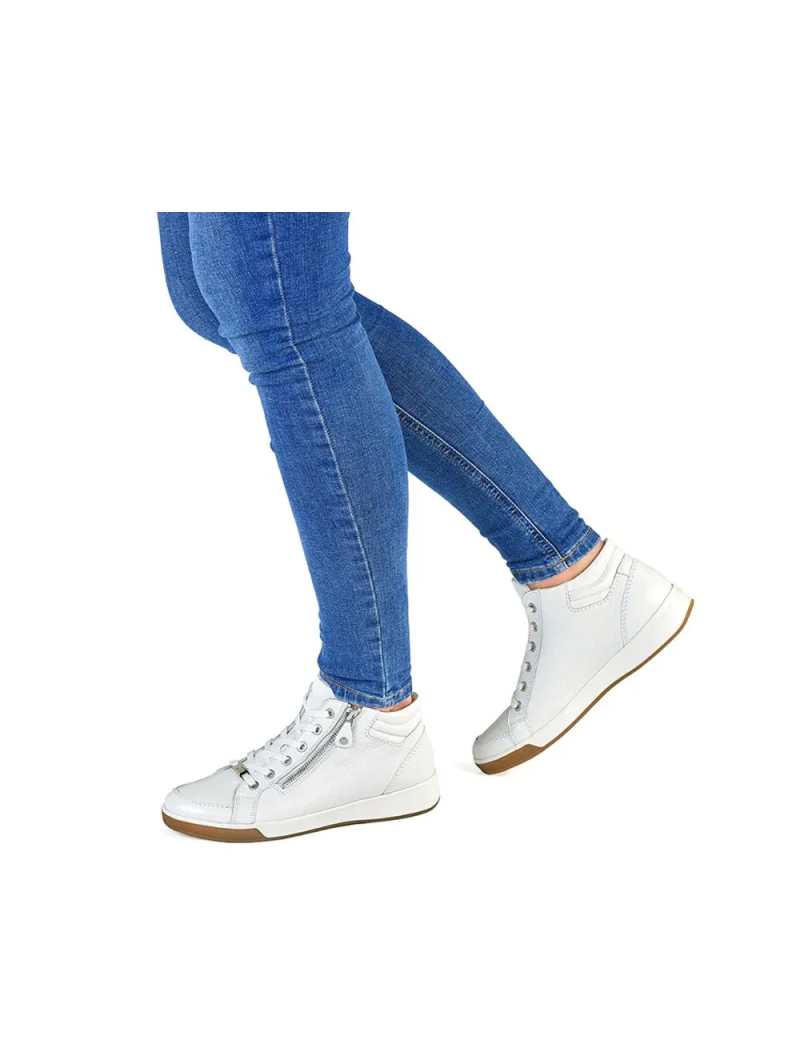 ARA dámské kotníkové tenisky s postranním zipem kožené bílé | 12-44499-69 Rom