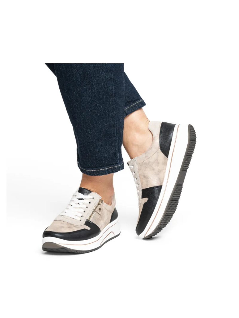 ARA dámské tenisky širší kožené béžovočerné | 12-27540-70 Sapporo